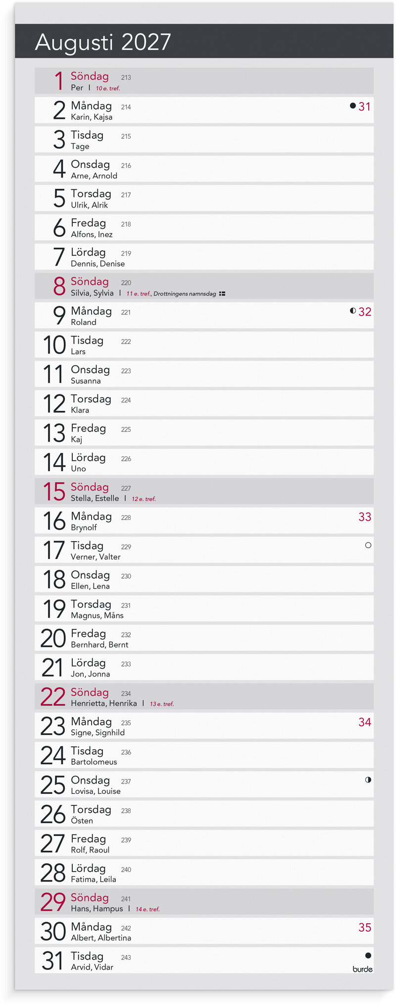 Liten Bordskalender Elegant 2027