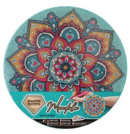 Diamond painting på duk : Mandala, turkos, runt, diameter 30 cm